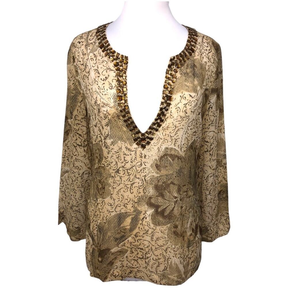 Chico’s Kanya Embellished Semi Sheer Tunic Top Small NWT